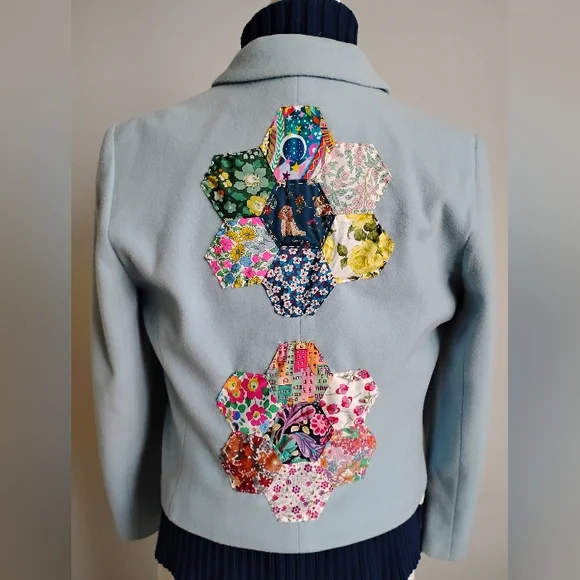 Harvé Benard Wool Cashmere Upcycled Liberty Art Fabric Patchwork Jacket Size 12P - Picture 8 of 15